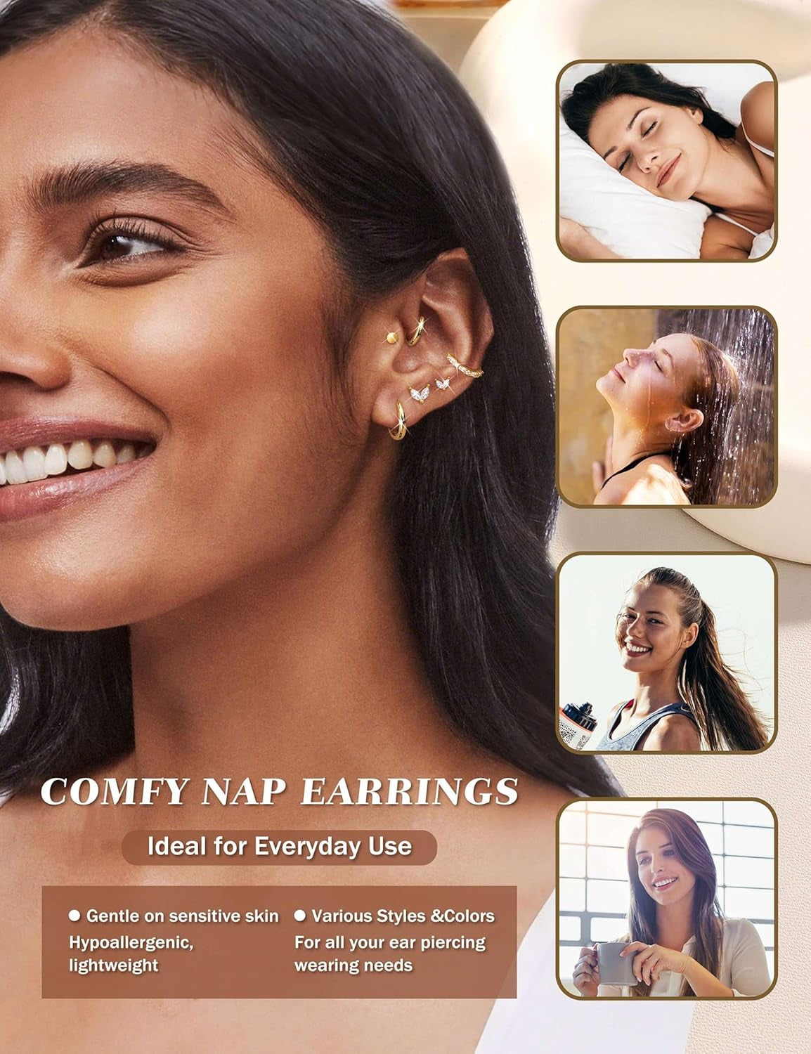 Jerywe Surgical Steel Flat Back Earrings Hypoallergenic 14K Gold Plated Cartilage Earrings for Women Trendy Small Hoop Stud Earring Stacks Flatback Stud Earring Set Helix Conch Tragus Piercing Jewelry