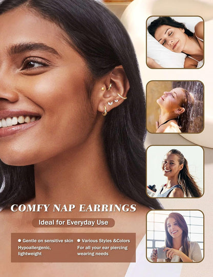 Jerywe Surgical Steel Flat Back Earrings Hypoallergenic 14K Gold Plated Cartilage Earrings for Women Trendy Small Hoop Stud Earring Stacks Flatback Stud Earring Set Helix Conch Tragus Piercing Jewelry