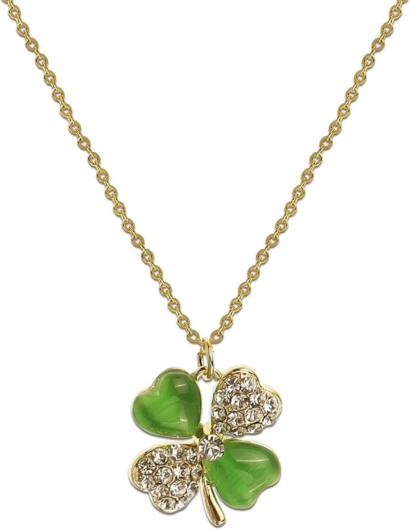 Jean Beau Lucky Clover Necklaces for Women Teen Cute Gold Four Leaf Clover Pendant Necklace Dainty Chain Choker Prom Wedding Accessories Jewelry Gift