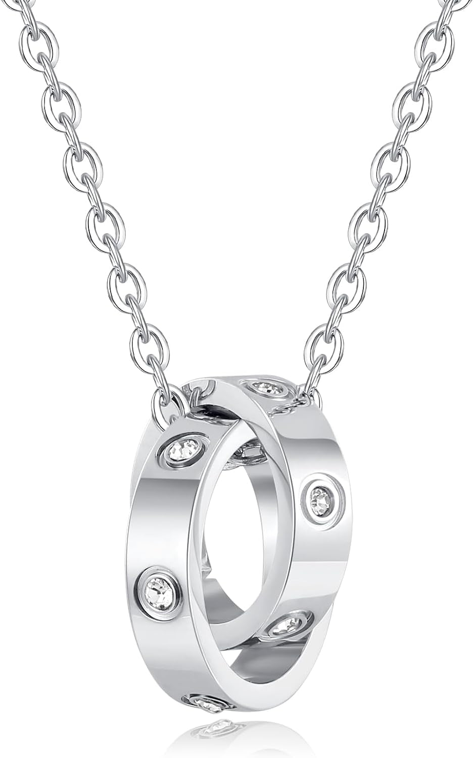 18K Gold-Plated Interlocking Circles Love Necklace for Women, Adjustable Stainless Steel Silver Pendant Necklace, Unique Gifts for Women on Birthday Christmas Valentines