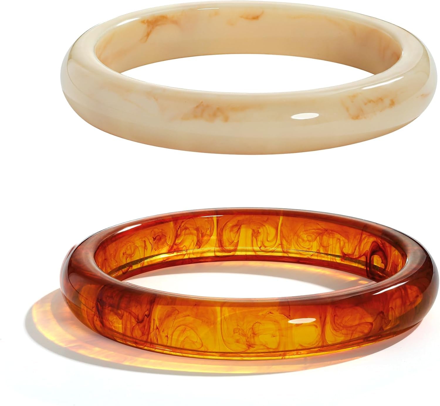 2PCS Resin Bracelet Set for Women Trendy Cream Acrylic Resin Bangle Bracelets Tortoise Shell Translucent Acetate Wristband Bangle Jewelry
