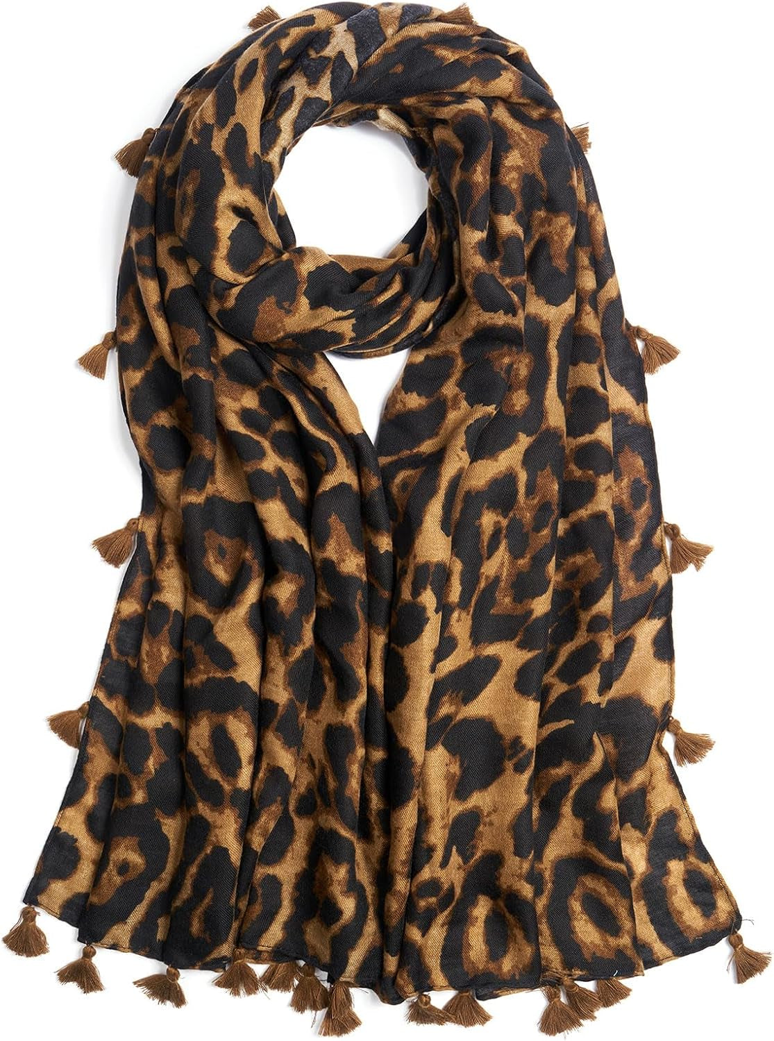 Scarf for Women Lightweight Soft Floral Leopard Printed Scarves Fall Winter Fashion Shawl Wrap with Fringe