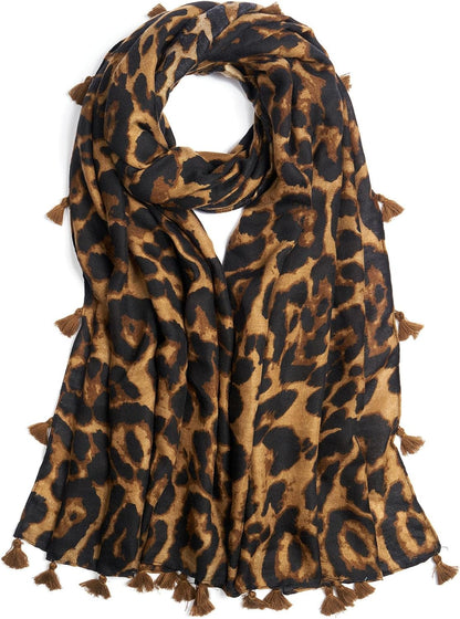 Scarf for Women Lightweight Soft Floral Leopard Printed Scarves Fall Winter Fashion Shawl Wrap with Fringe