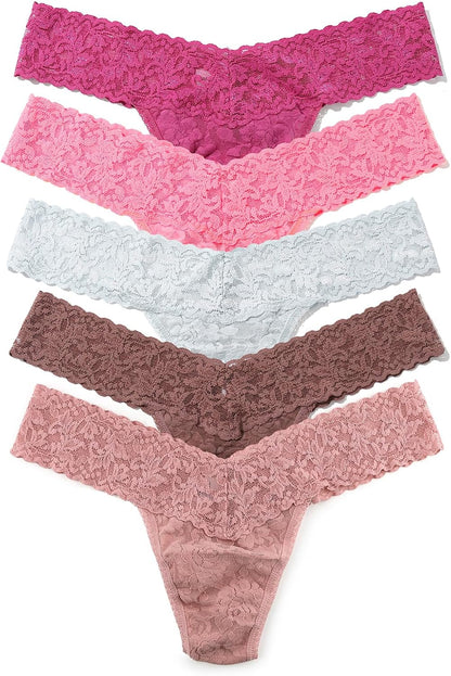 Assorted print thong collection flat lay