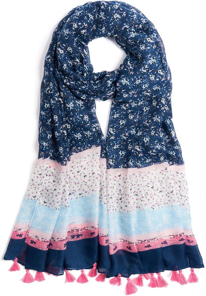 Scarf for Women Lightweight Soft Floral Leopard Printed Scarves Fall Winter Fashion Shawl Wrap with Fringe