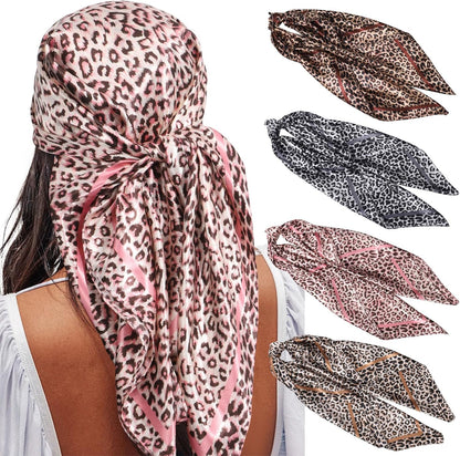 AWAYTR 35” Satin Large Square Head Scarves - 4PCS Silk like Neck Scarf Hair Sleeping Wraps Satin Silk Scarfs for Women