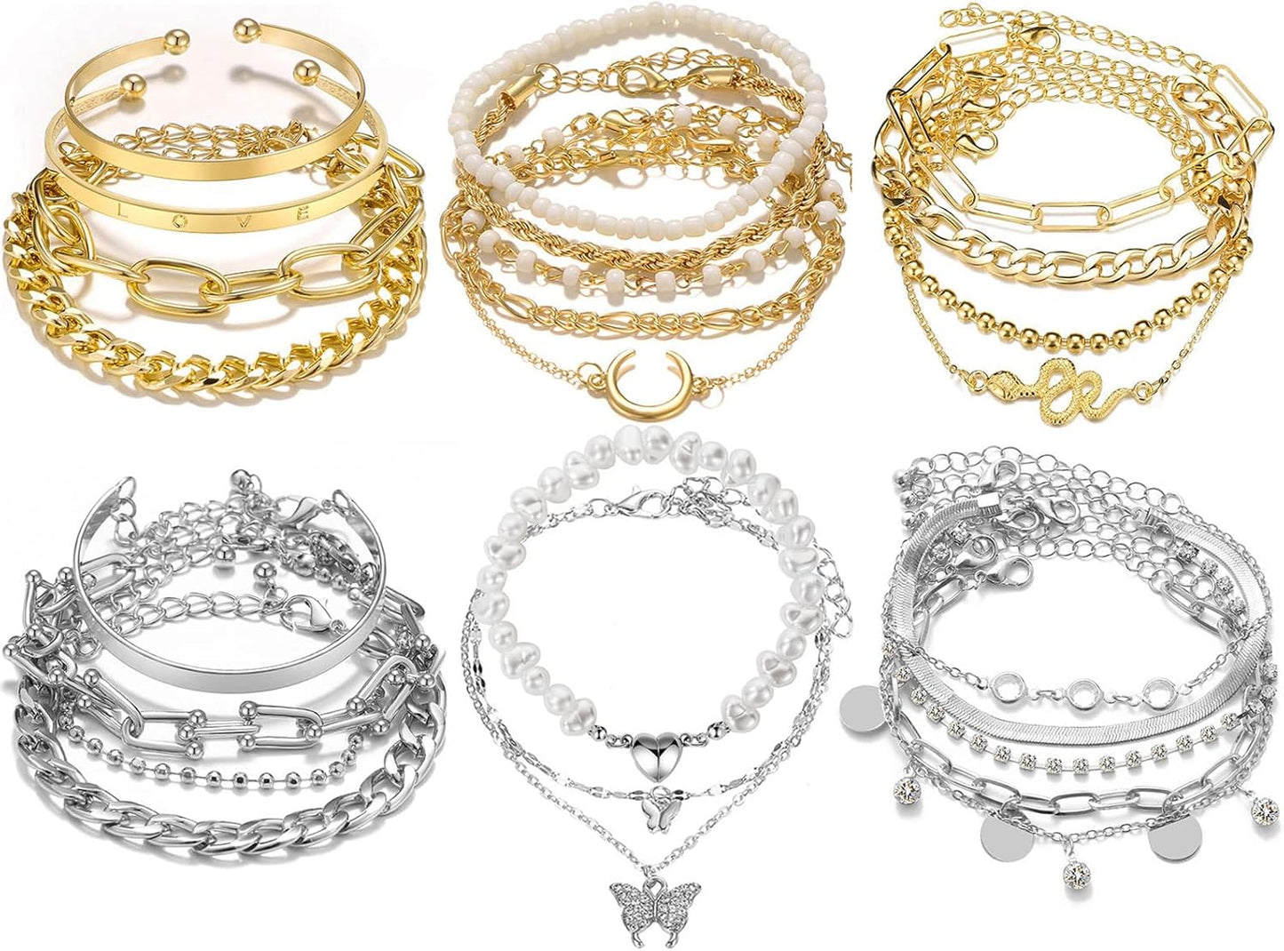 Layered stackable gold bangles showing variety in the bundle