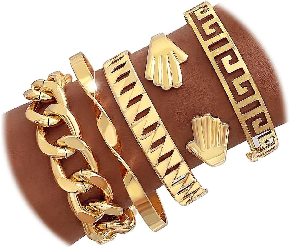 KISS WIFE Golden Bangles for Women, Adjustable Bangle Bracelets, Multi Layer Open Stackable Cuff Bracelet Set, Fashion Accessories Jewelry Gifts for Women