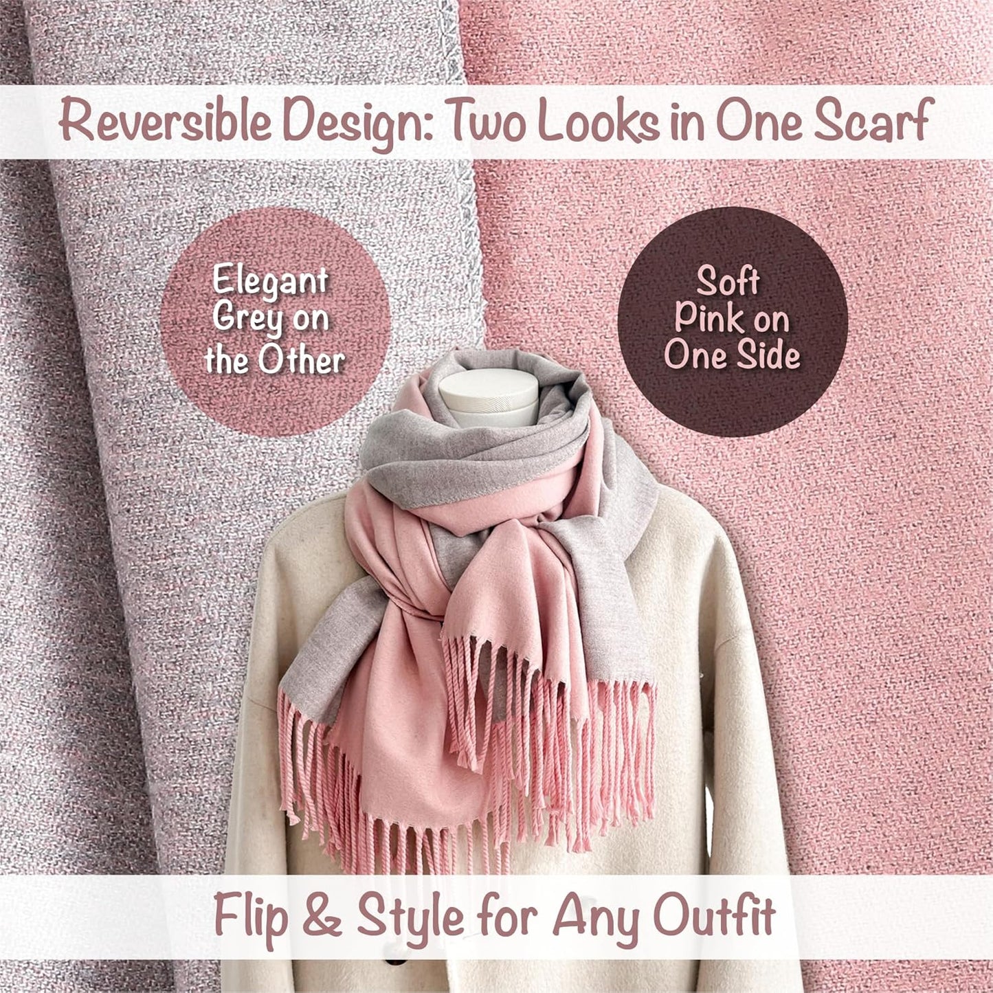 Winter Scarf for Women-Reversible Scarf with Cashmere-Like Softness 70X200Cm - Warm Shawl Wrap -Pashmina Shawls Wrap