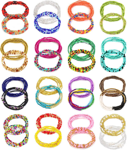 TOBENY SHIWE 24PCS Waist Bead Chains for Women Colorful Summer Body Chains Belly Beads Bikini Jewelry Chains Bead Waist Chains Set