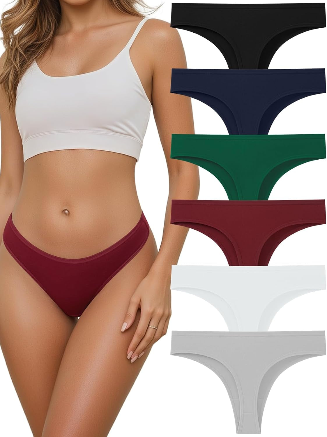 Six-pack seamless cotton thongs for women in assorted colors