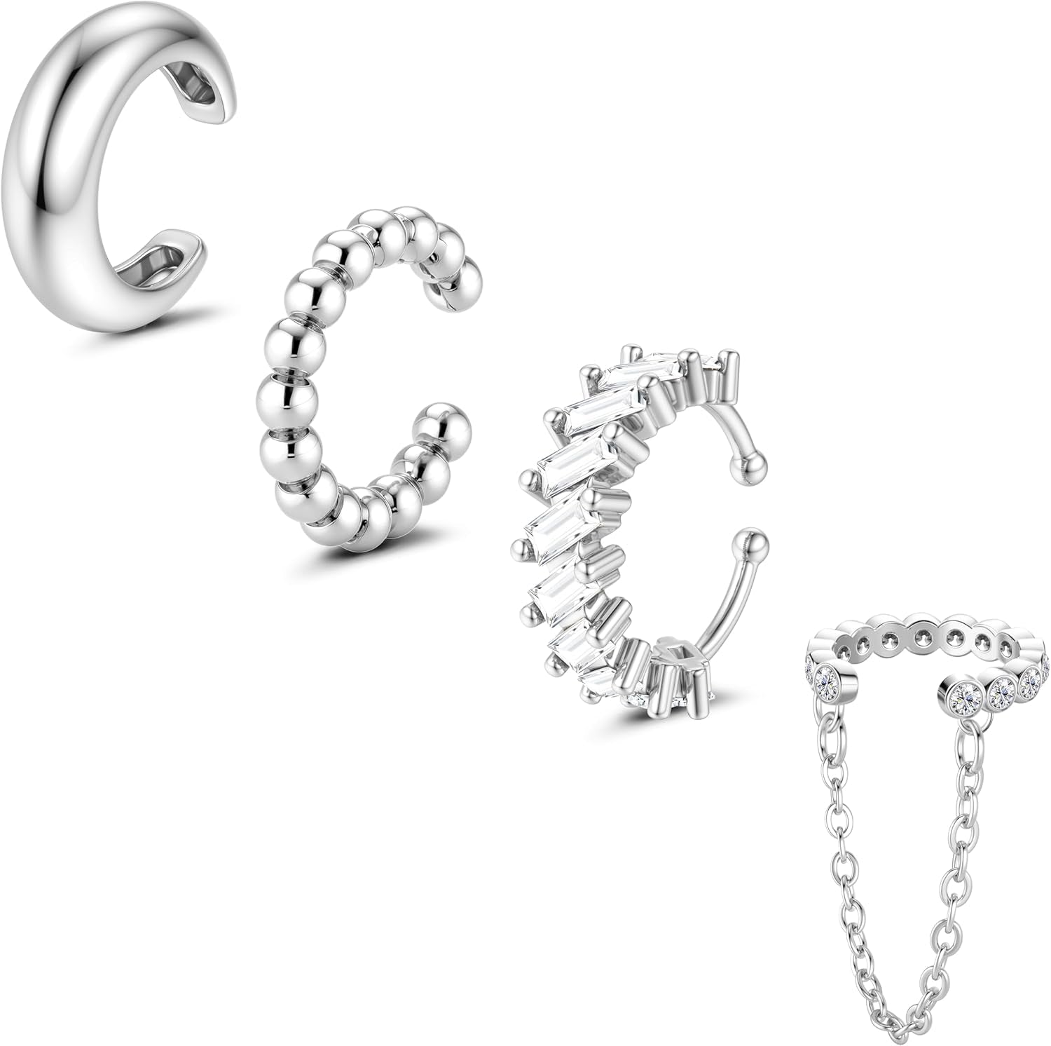 Florideco 4Pcs Ear Cuffs Non-Piercing for Women Dainty 14K Gold Plated Clip on Cartilage Earrings Hypoallergenic Huggie Hoop Cuffs Fake Earings for Non Pierced Ears