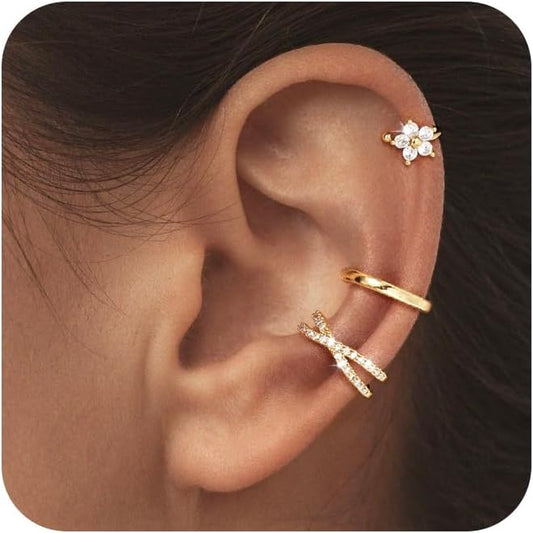 14K Gold Plated Ear Cuff Earrings for Women, Dainty Ear Cuffs Clip on Earrings Non Piercing Trendy Cubic Zirconia Cartilage Hoop Earring Fashion Jewelry Valentine'S Day Gift Sets for Women