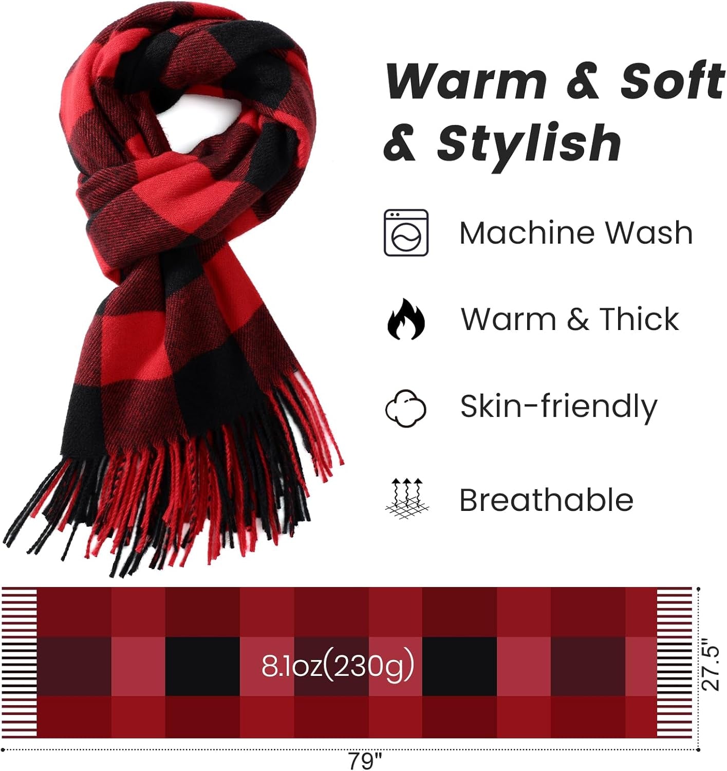 Pleneal Scarf for Women, Womens Winter/Fall Scarf,Long Plaid Shawls and Wraps, Cashmere Feel Blanket Pashmina Scarves