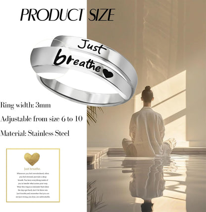 Stainless steel heart ring with healing spiral wrap pattern detail