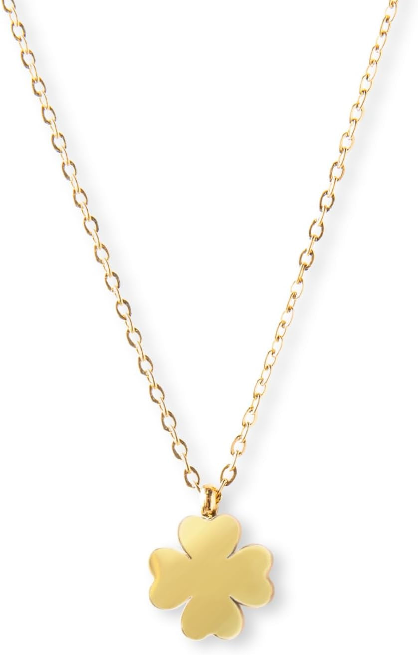 Four Leaf Clover Necklace - 18K Gold Plated Cute Shamrock Necklaces, Unique Dainty Heart Jewelry, Lucky Charm Pendant for Women