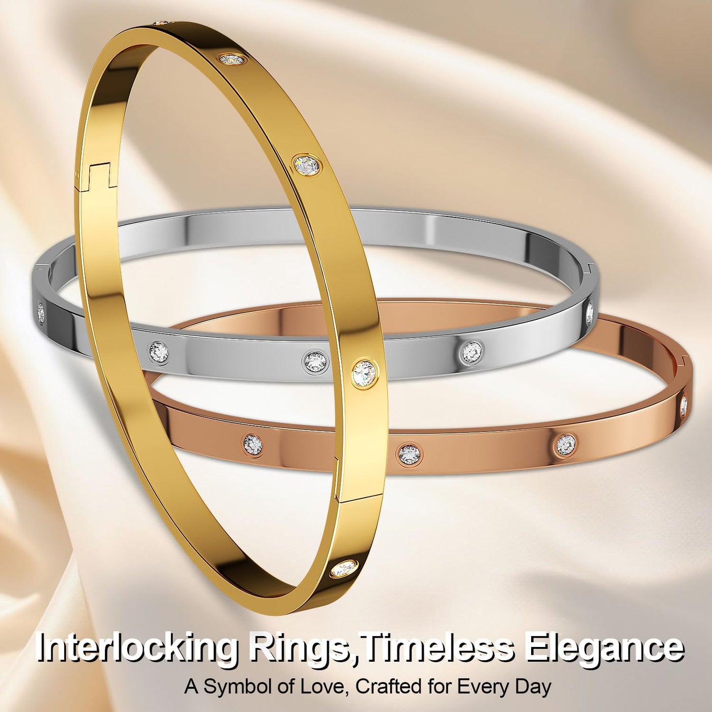 Aicase 18 K Gold Plated Love Bangle Bracelet Dupes Sets(Gold/Rose Gold/Silver) Stack Wide Wristband Bangle Nail Friendship Bracelet Birthday Lovely Trendy Jewelry Gifts for Women Mom Besties