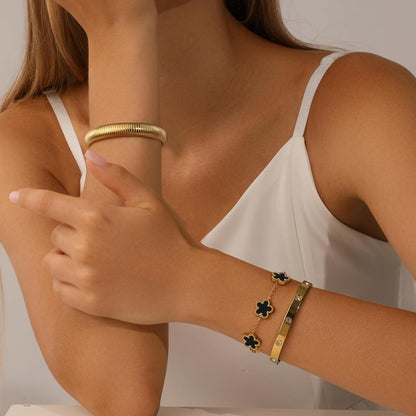 18K gold four leaf clover love bracelet stack