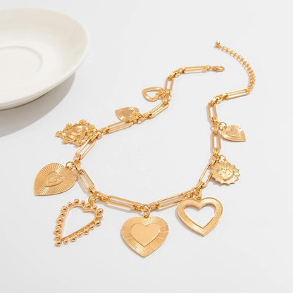 YOOESTORES82 Chunky Heart Pendant Charm Statement Necklace Gold Tone Layered Link Chain Necklaces for Women Romantic Trendy Jewelry Party Gift Glamorous Versatile