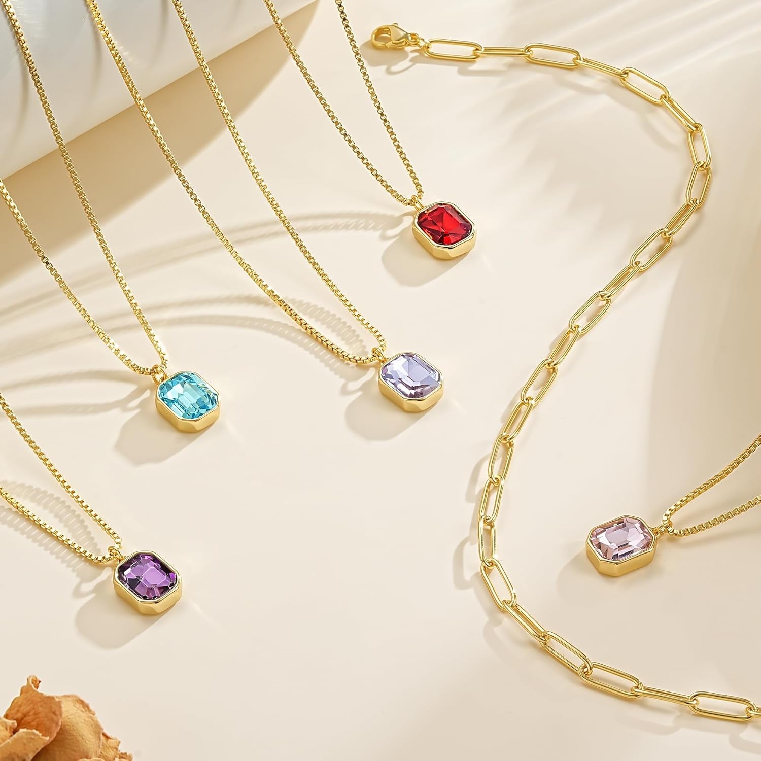 Christmas Gifts for Women Teen Girls - Birthstone Necklace for Women Girls Dainty Layered Gold Necklace for Women with 12 Month Rectangle Birthstone Pendant Paperclip Box Chain Choker Necklace