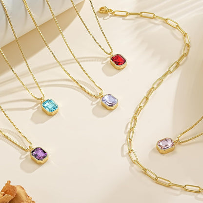 Christmas Gifts for Women Teen Girls - Birthstone Necklace for Women Girls Dainty Layered Gold Necklace for Women with 12 Month Rectangle Birthstone Pendant Paperclip Box Chain Choker Necklace