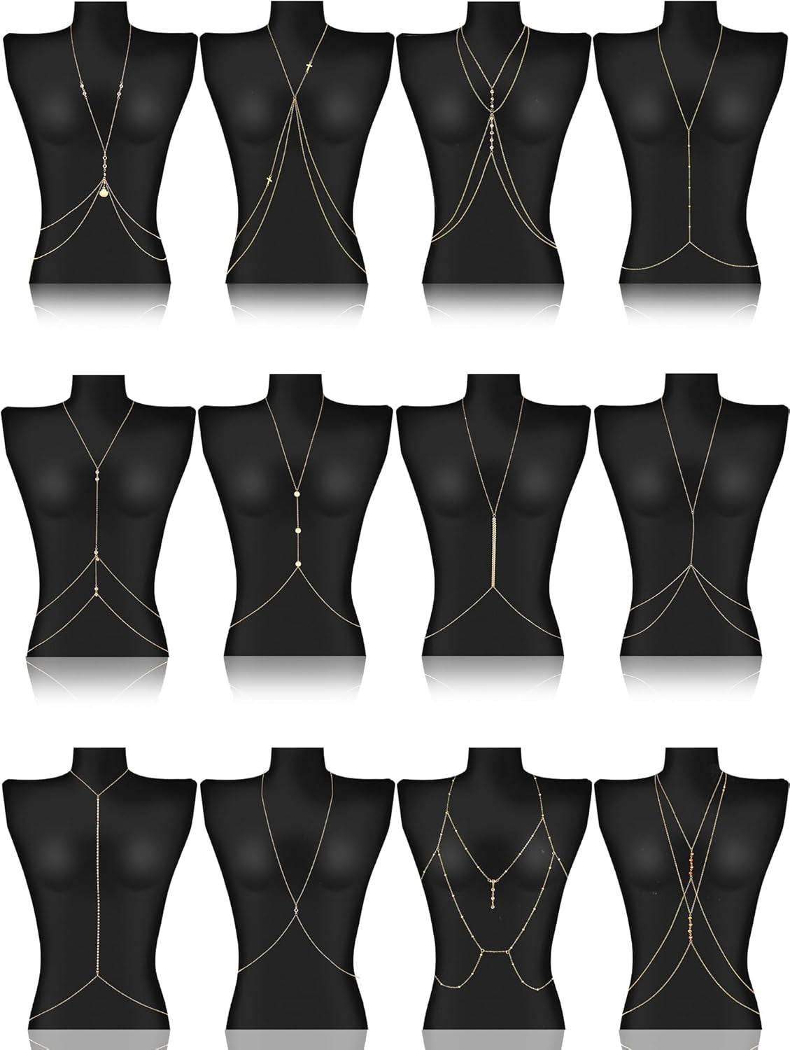 Landical 12 Pcs Gold Body Chains for Women Sexy Layered Belly Waist Bikini Bra Chain Women Summer Body Jewelry Sexy Beach Chains Jewelry Accessories