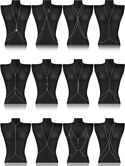 Landical 12 Pcs Gold Body Chains for Women Sexy Layered Belly Waist Bikini Bra Chain Women Summer Body Jewelry Sexy Beach Chains Jewelry Accessories