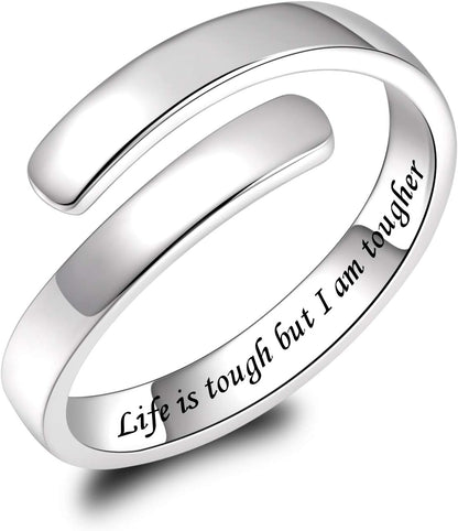 BEILIN 925 Sterling Silver Inspirational Jewelry Rings Adjustable Ring Personality Encouragement Gift for Teens Women
