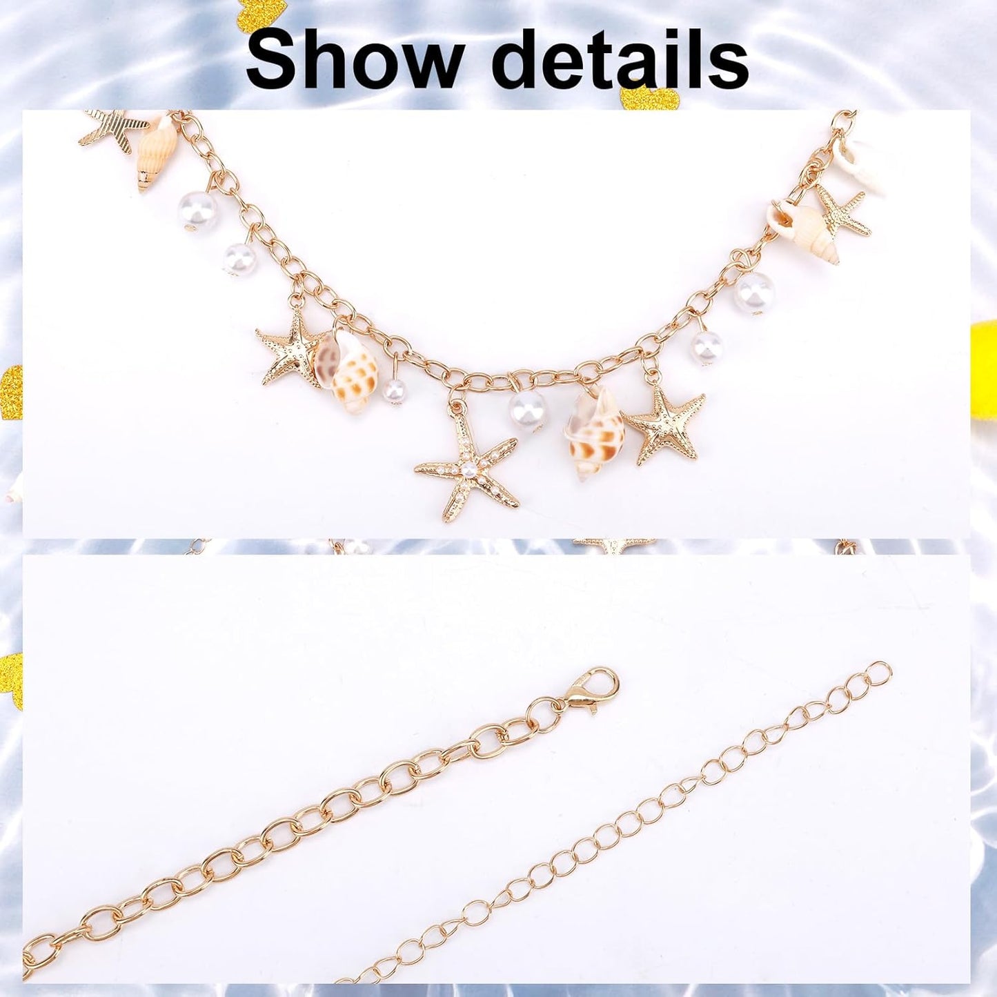 Seashell Starfish Waist Chain for Women, Adjustable Starfish Pearl Body Chain Fashionable Summer Beach Belly Jewelry Gold Shell Belt for Swimwear & Outfits