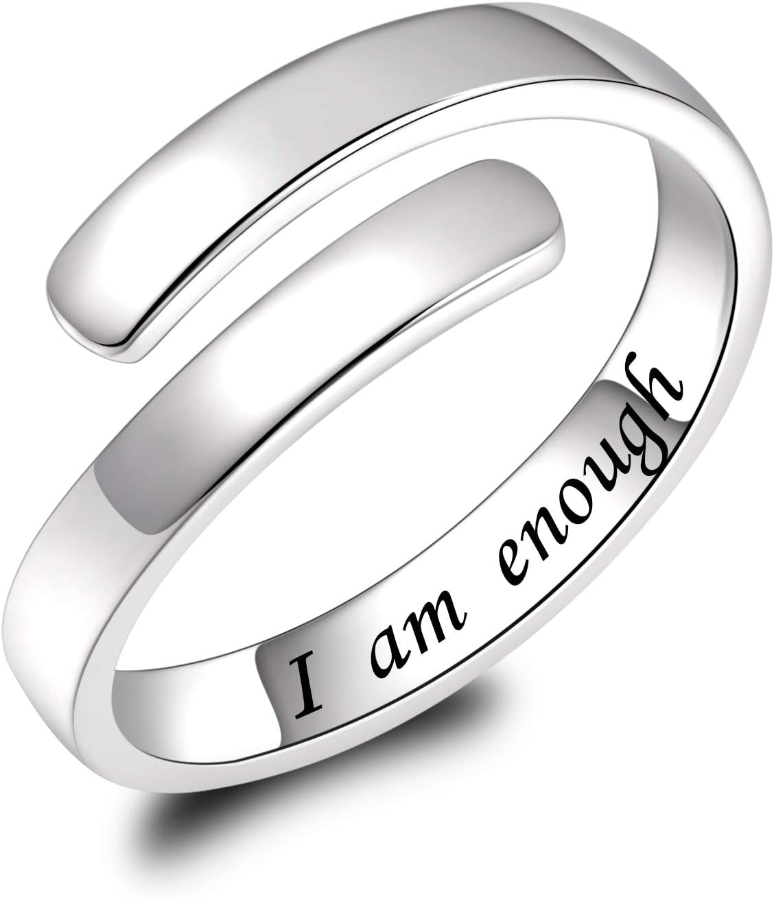 Side view of adjustable inspirational ring band with motivational engraving