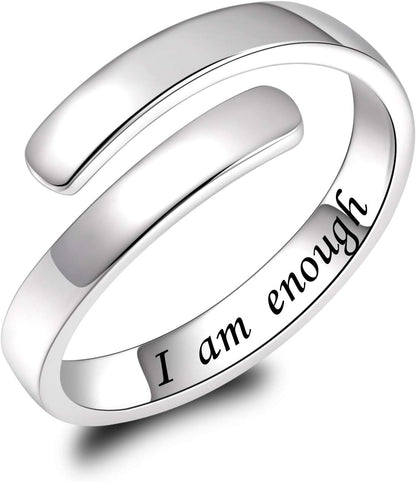 Side view of adjustable inspirational ring band with motivational engraving
