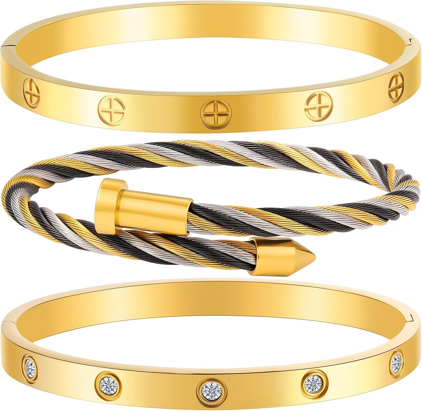 Gold Bracelets for Women - Stackable Bangles with Love & Friendship Theme - Stainless Steel Jewelry Gift for Her