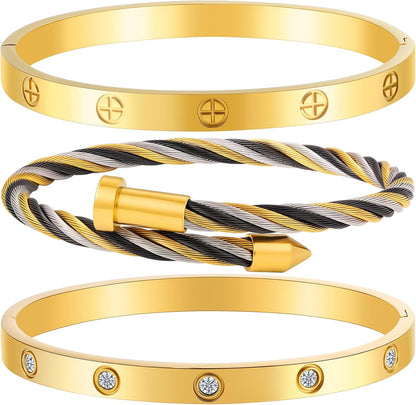 Gold Bracelets for Women - Stackable Bangles with Love & Friendship Theme - Stainless Steel Jewelry Gift for Her
