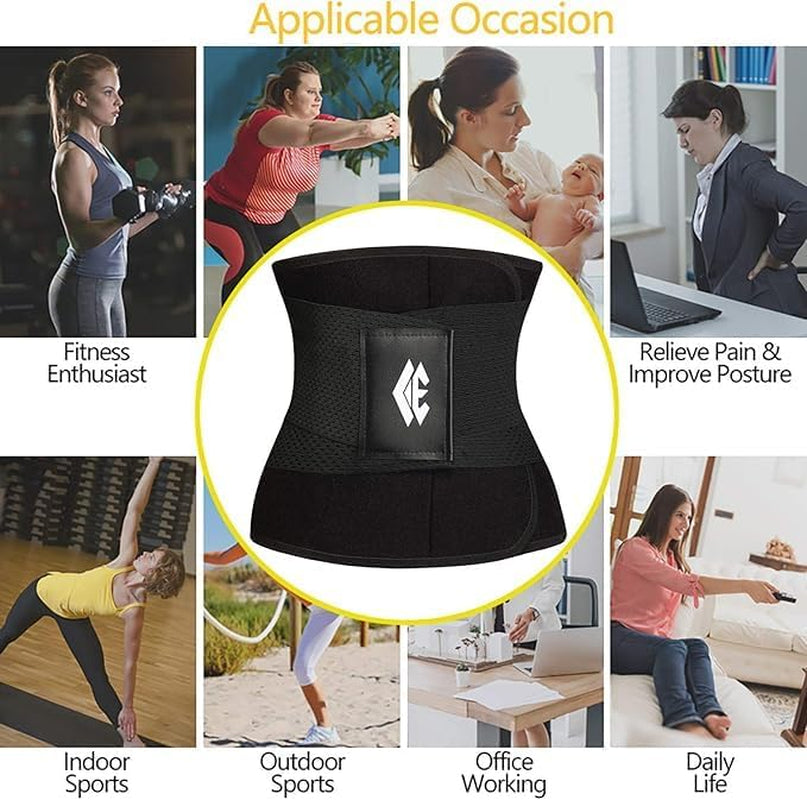 Woman in workout gear wearing ab shaper belt for exercise