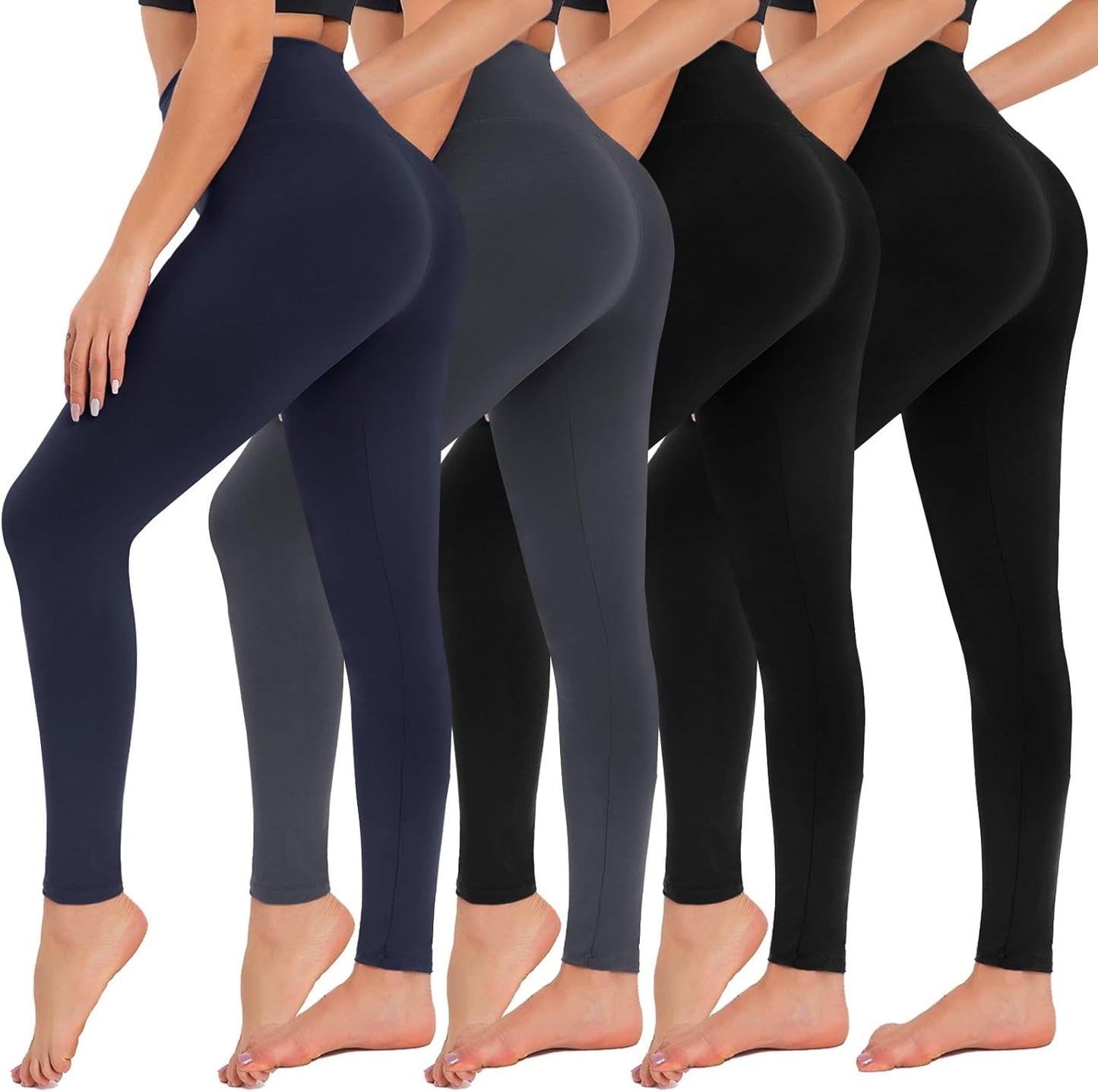 CAMPSNAIL 4 Pack Leggings for Women - High Waisted Tummy Control Yoga Pants for Workout Gym Black Leggings plus Size Dance