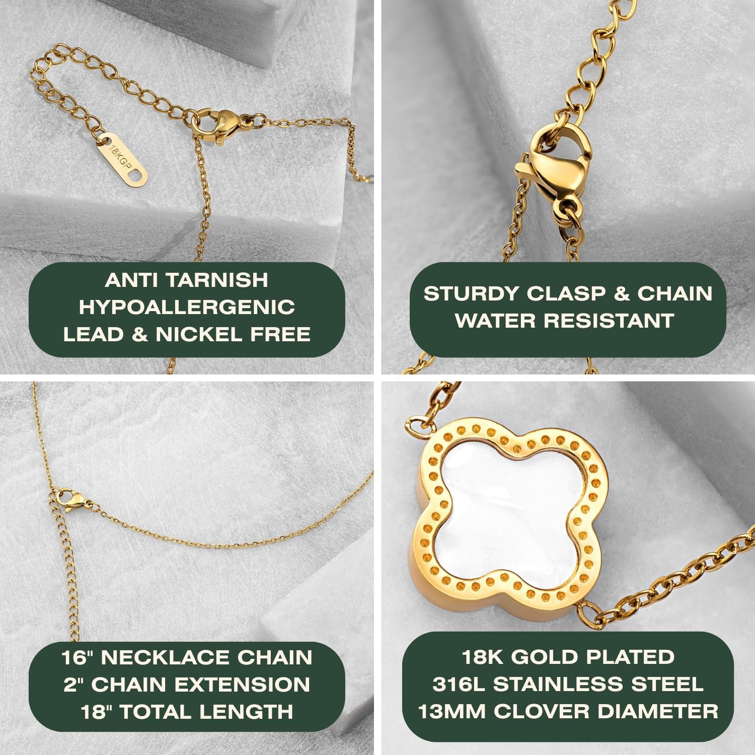 2 PC Set I 18K Gold Plated Four Leaf Clover Necklace I Dainty Clover Necklaces for Women I Mothers Day Gift I Anniversary I Wedding I Occasion