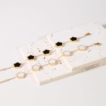 18K Gold Plated Clover Lucky Bracelet for Women White/Black