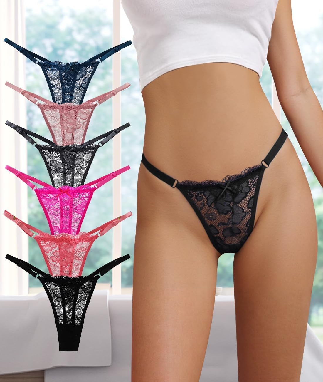 Seamless lace thongs 6 pack multicolor selection