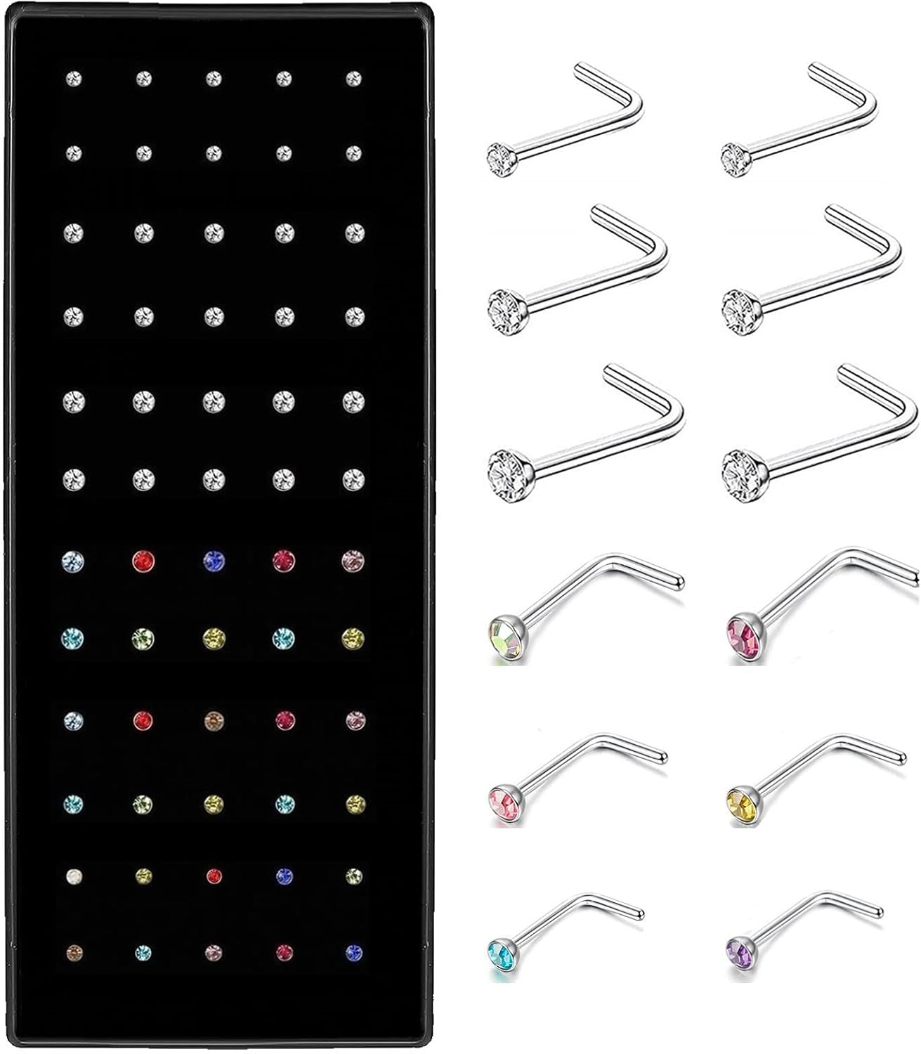 Cute Nose Rings for Women, Surgical Stainless Steel Nose Studs Women Men 20G Small Nose Rings Bone Studs, Hypoallergenic Real Nose Piercings Body Jewelry Bulk Unique Tiny