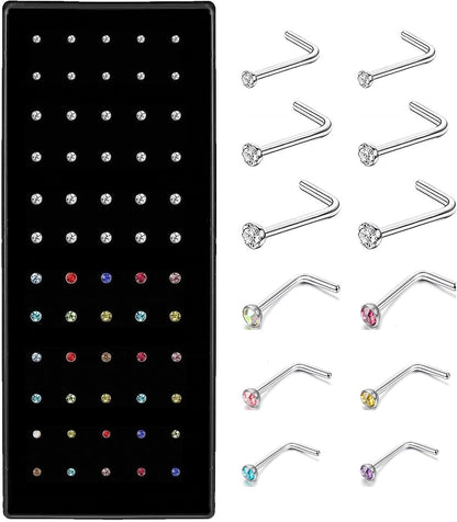 Cute Nose Rings for Women, Surgical Stainless Steel Nose Studs Women Men 20G Small Nose Rings Bone Studs, Hypoallergenic Real Nose Piercings Body Jewelry Bulk Unique Tiny