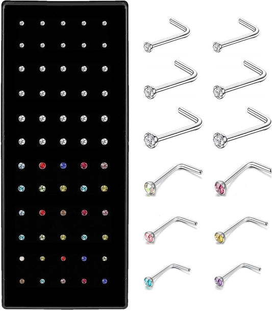 Cute Nose Rings for Women, Surgical Stainless Steel Nose Studs Women Men 20G Small Nose Rings Bone Studs, Hypoallergenic Real Nose Piercings Body Jewelry Bulk Unique Tiny