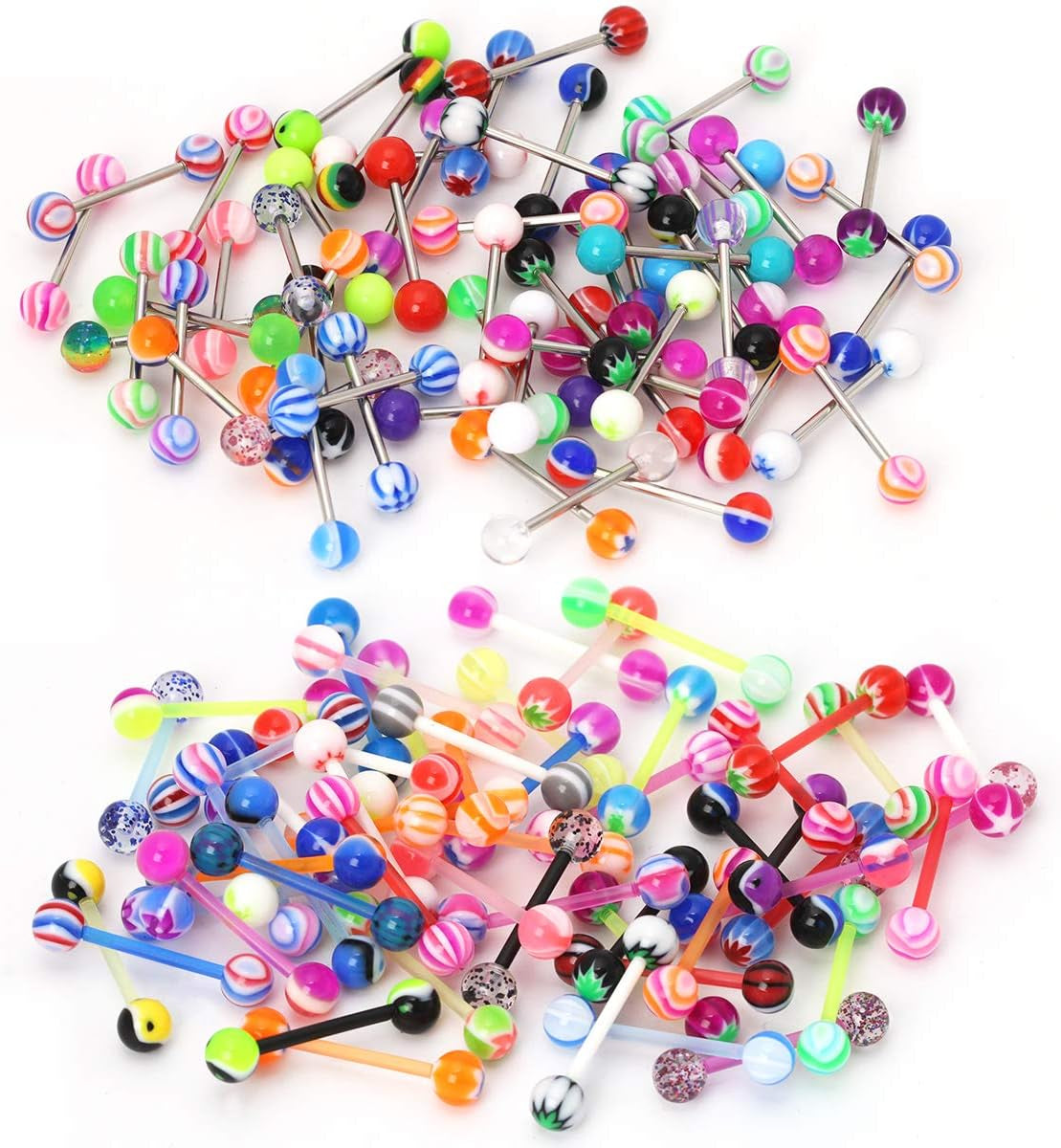 Crazypiercing Wholesale 14G Tongue Rings Barbells Assorted Colors 110 PCS Acrylic Ball
