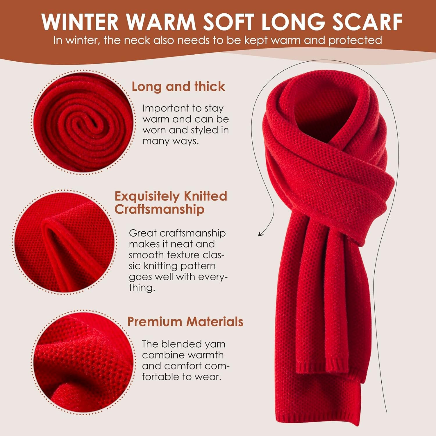 Women'S Long Knit Scarf Winter Chunky Scarfs Warm Big Wrap Thick Winter Fashion Scarves for Outdoor Men & Women