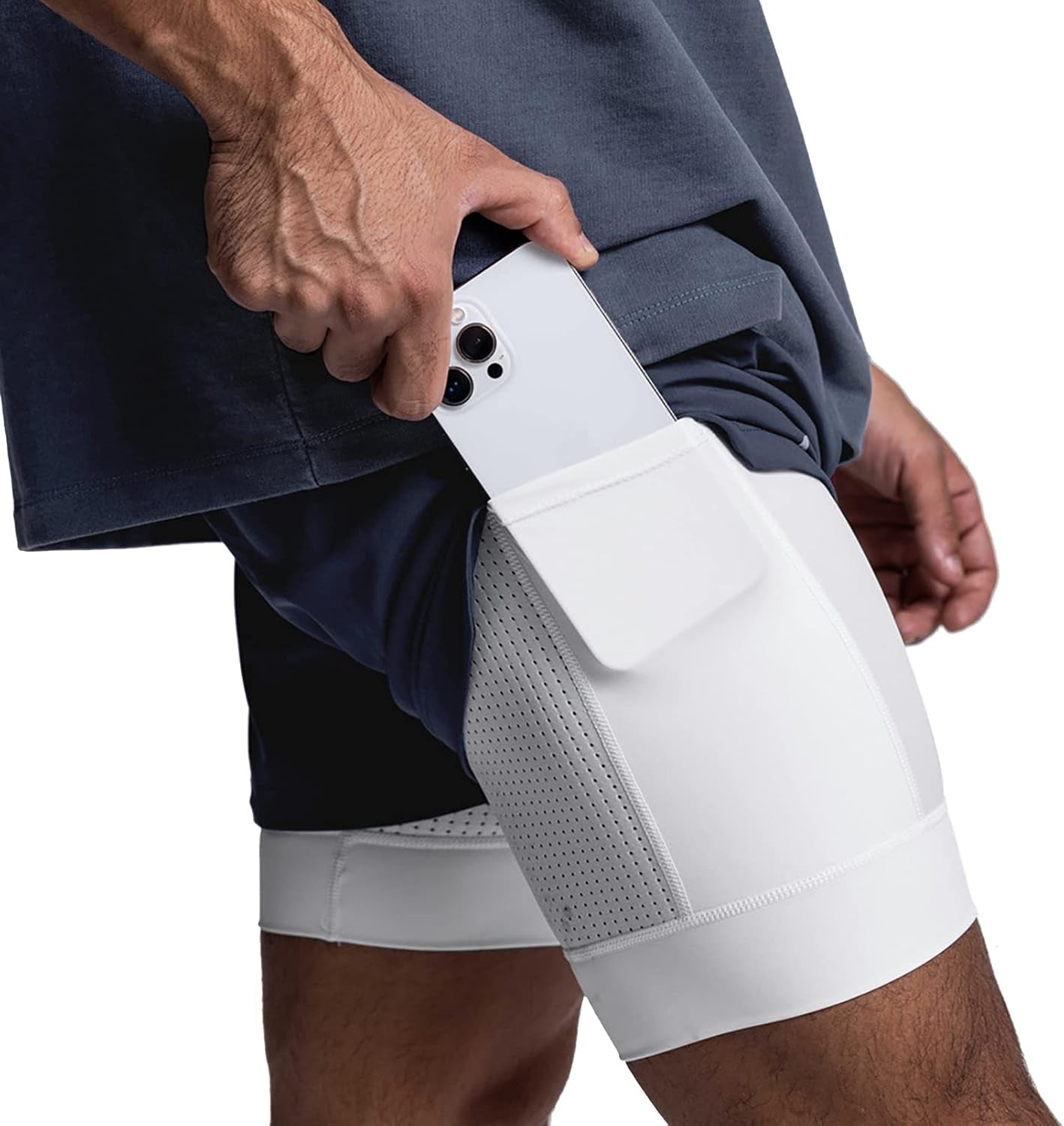 DIOTSR Mens 2 in 1 Running Workout Shorts for Men Lightweight Training Shorts Quick Dry Gym Shorts with Phone Pocket
