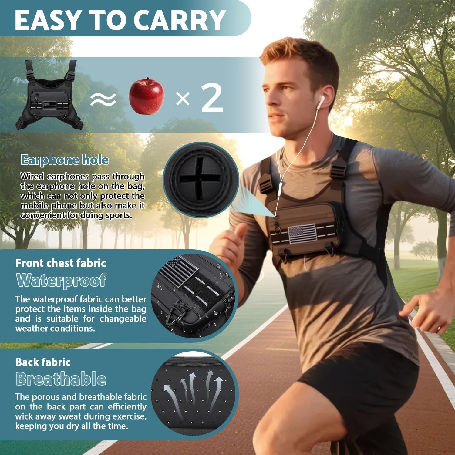 Man in athletic gear wearing chest pack during cycling workout