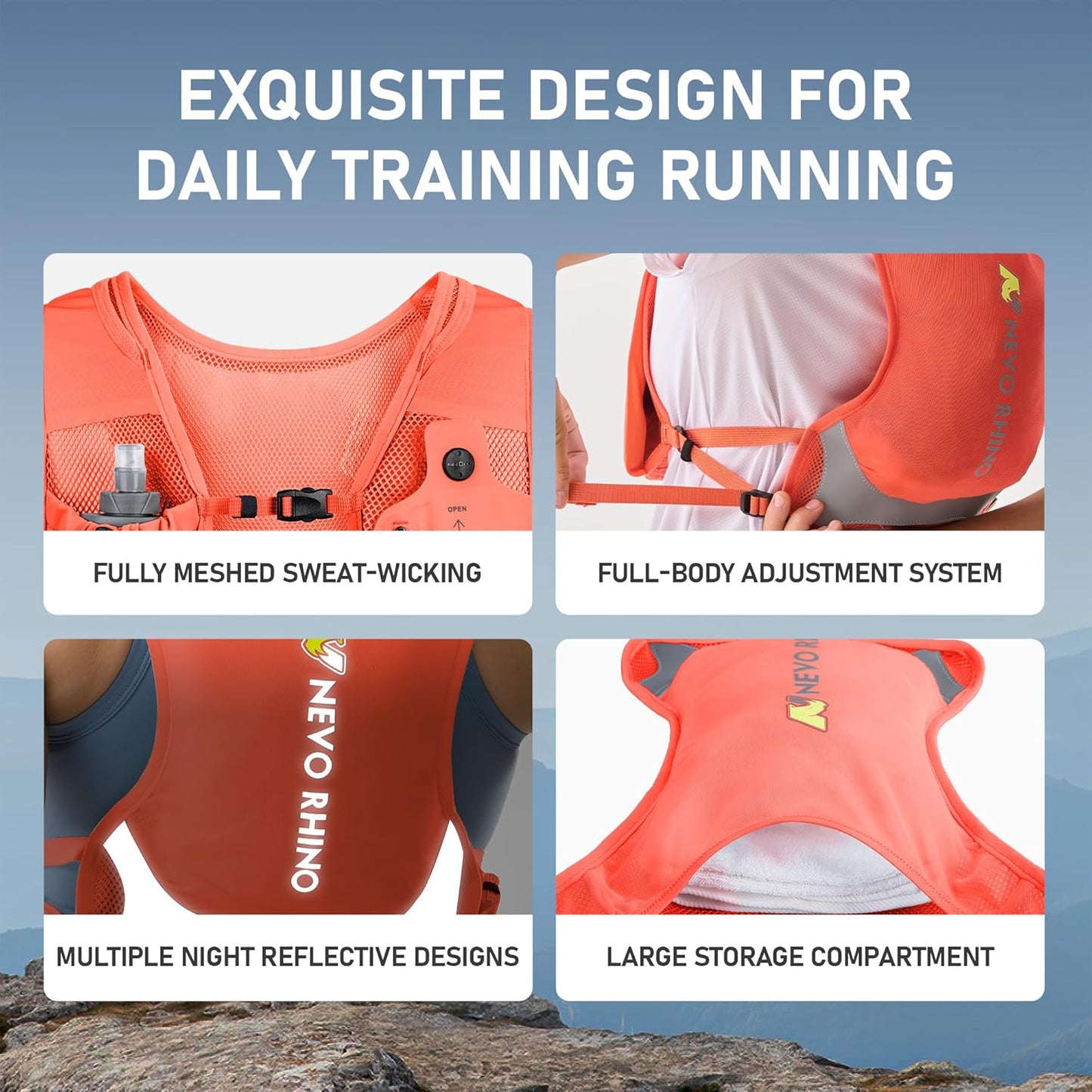 Adjustable chest straps on lightweight hydration pack