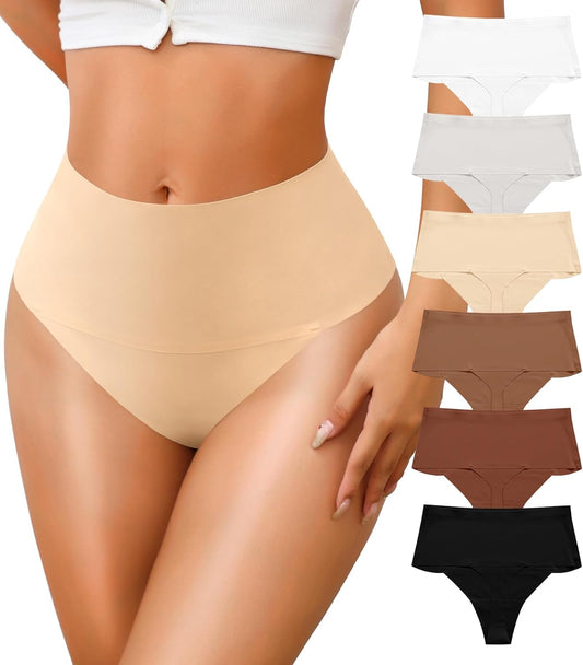 ASIMOON high waisted thong underwear 6 pack collection laid out