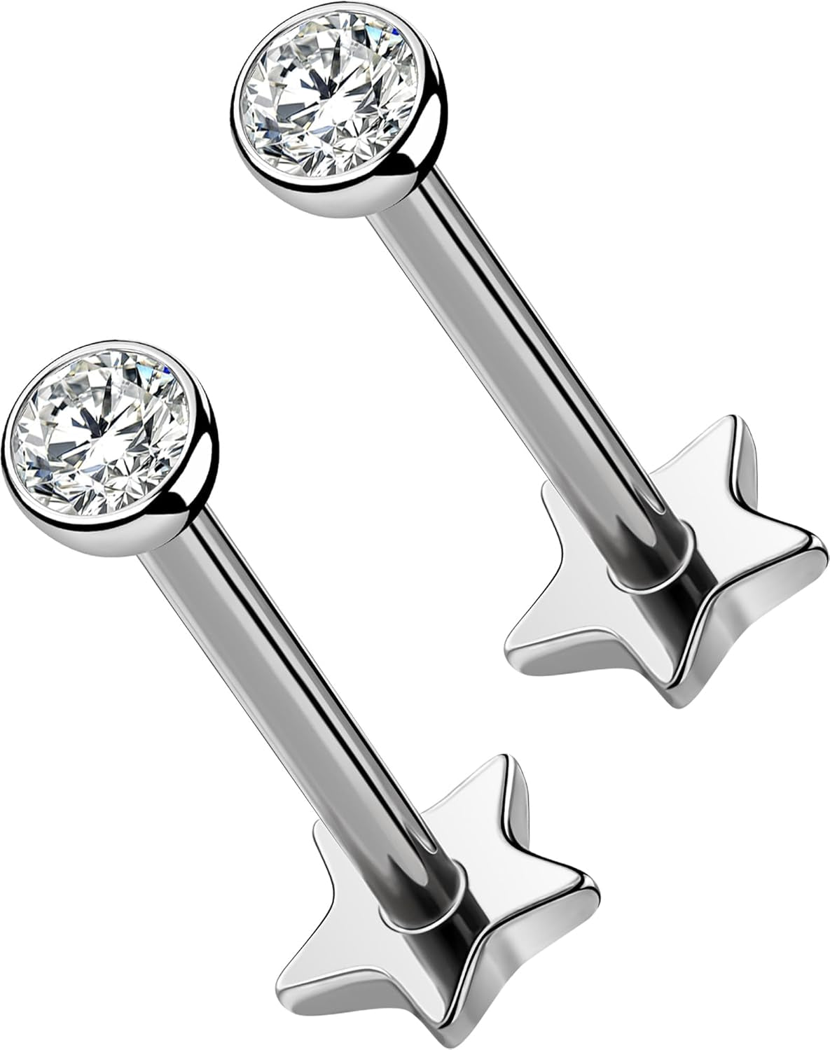 OUFER 2Pcs 20G/18G/16G G23 Titanium Threadless Nose Stud Earrings Flat Back Tiny CZ Small Nose Helix Cartilage Tragus Conch Labret Medusa Monroe Piercing Jewelry for Women Men