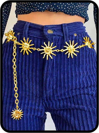 Navoky Moon Star Metal Waist Chain Sun Pendant Belly Belt Body Chains Jewelry Accessories for Women and Girls