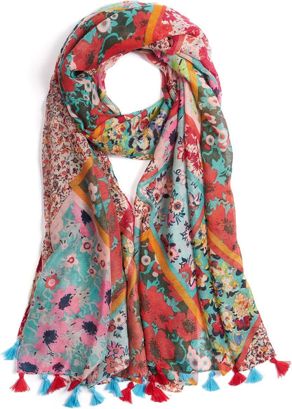 Scarf for Women Lightweight Soft Floral Leopard Printed Scarves Fall Winter Fashion Shawl Wrap with Fringe